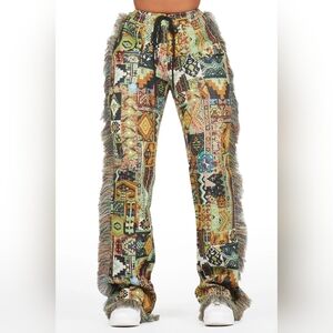 Rockstar Original Joliet Tapestry Fringe Stacked Pants Size XL Drawstring